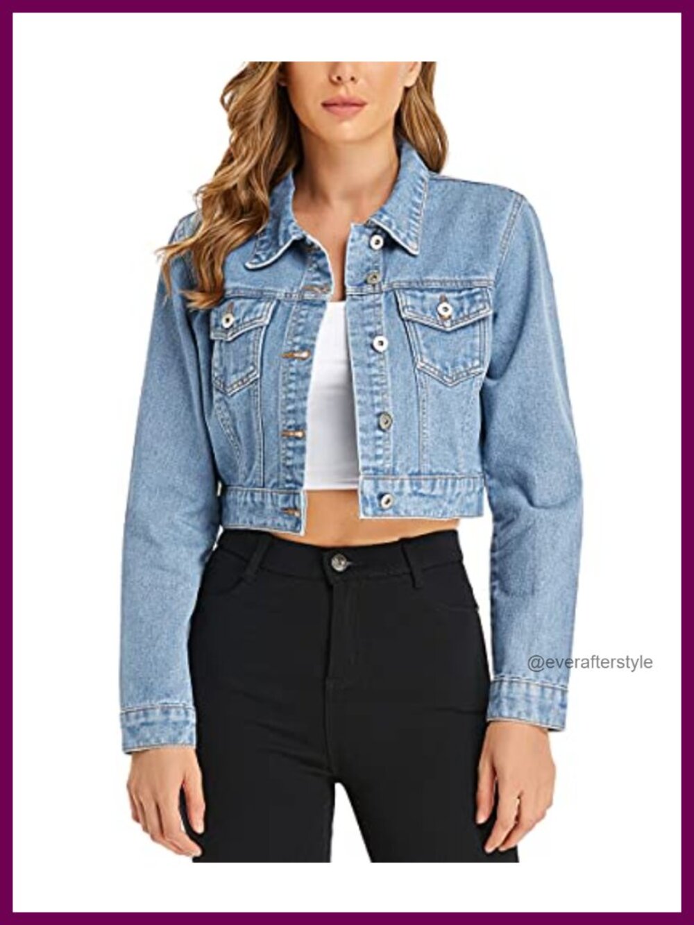 Womens Cropped Denim Jacket Button Down Long Sleeve Jean Jacket